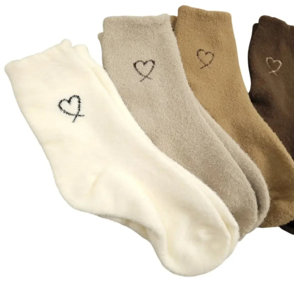 Jilly Warm Fuzzy Heart Socks 6 Pair Lot 6-11 Thick Plush Cozy Different Colors